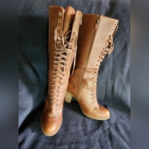 Timberland wide calf tall leather lace up boots women's size 9 1/2